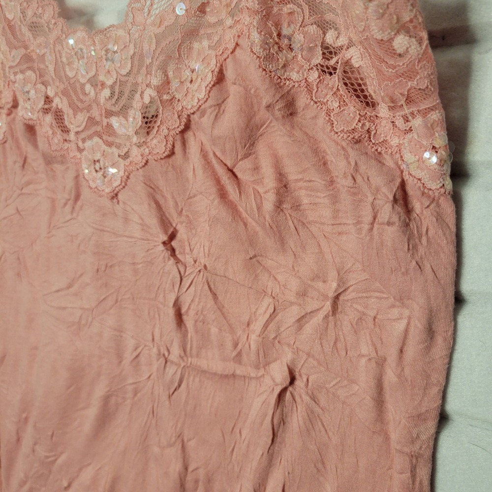Vintage 2000s Guess Camisole Chemise S Pink Lace Trim Asymmetric Coquette - Picture 8 of 10